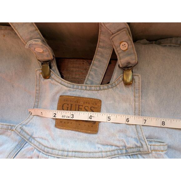 Vintage Baby GUESS Overalls Leather Patch Clip Size 2Y Y2K 90s 80s Denim - Picture 7 of 16